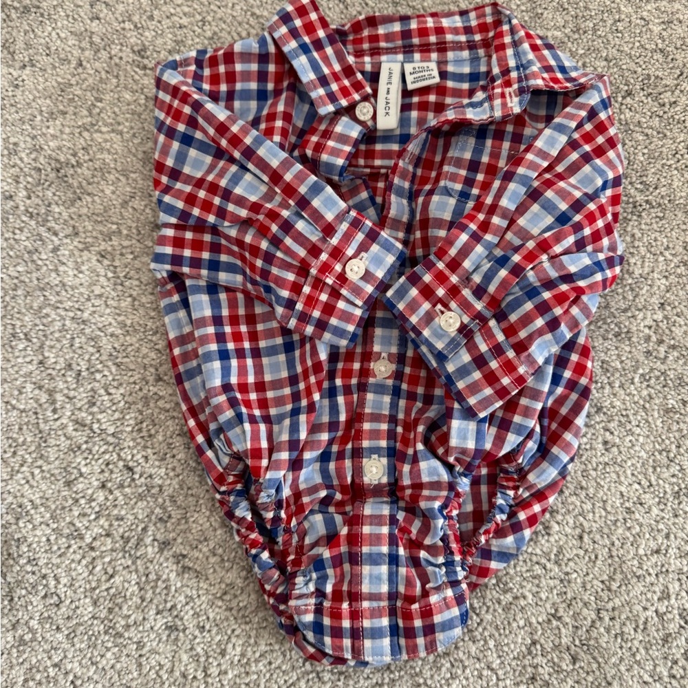 Janie and Jack Red and Blue Plaid Button Down Shirt